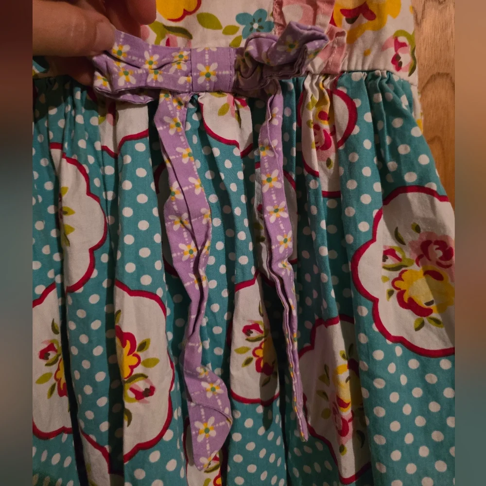 Jelly The Pug Floral and Polka Dot Dress with Yellow Buttons